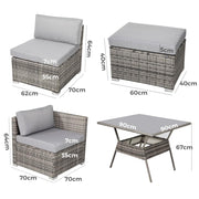 8PC Outdoor Dining Set Wicker Table &amp; Chairs-Grey V264-OTF-511S-LGR