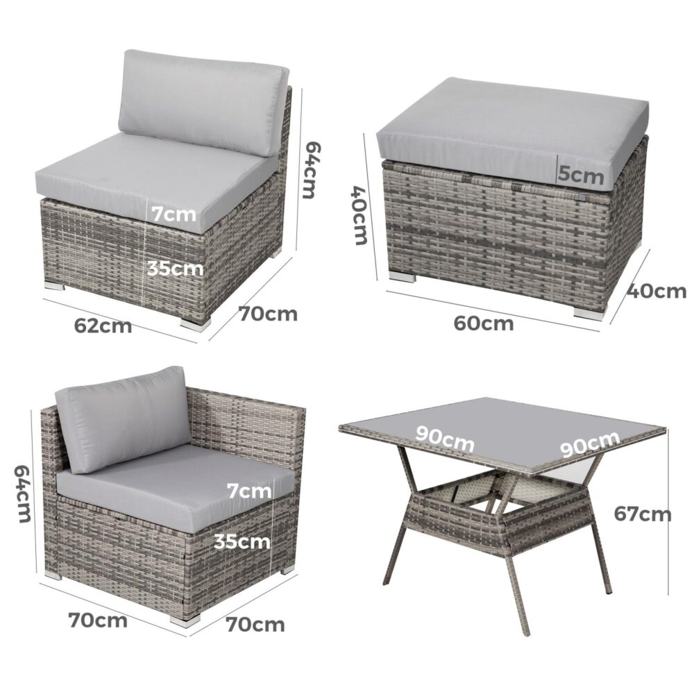 8PC Outdoor Dining Set Wicker Table &amp; Chairs-Grey V264-OTF-511S-LGR
