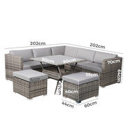 8PC Outdoor Dining Set Wicker Table &amp; Chairs-Grey V264-OTF-511S-LGR
