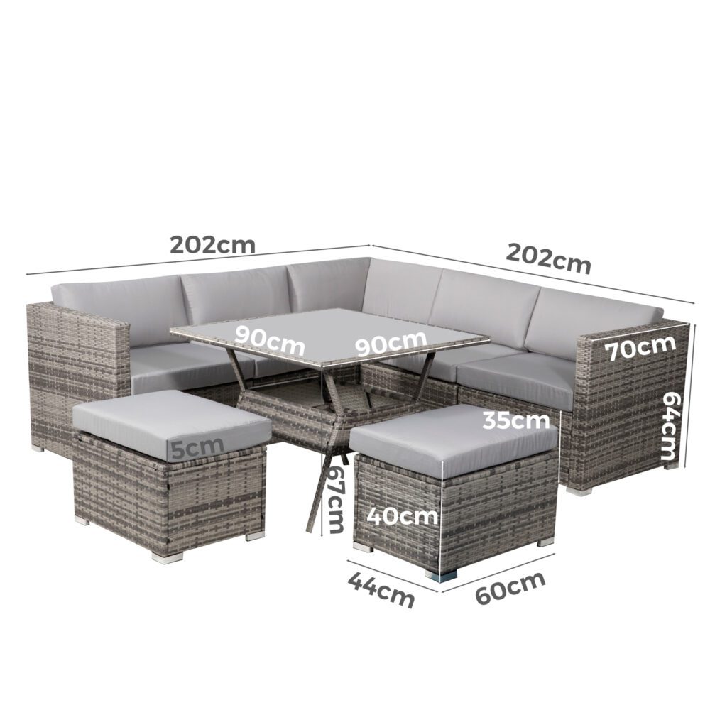8PC Outdoor Dining Set Wicker Table &amp; Chairs-Grey V264-OTF-511S-LGR