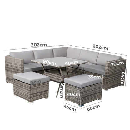 8PC Outdoor Dining Set Wicker Table &amp; Chairs-Grey V264-OTF-511S-LGR