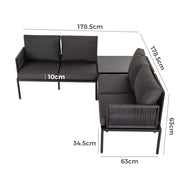 Eden 4-Seater Outdoor Lounge Set with Coffee Table in Black-Stylish Textile and Rope Design V264-OTF-523S-BLK-NA-1