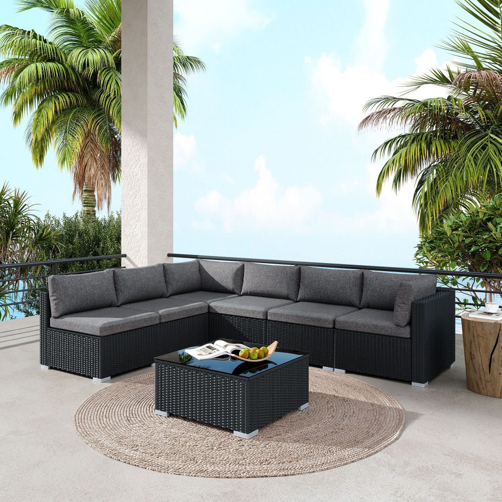 Veranda Fancy Grande Sofa Set V264-OTF-524S-BLK-AU-7PC