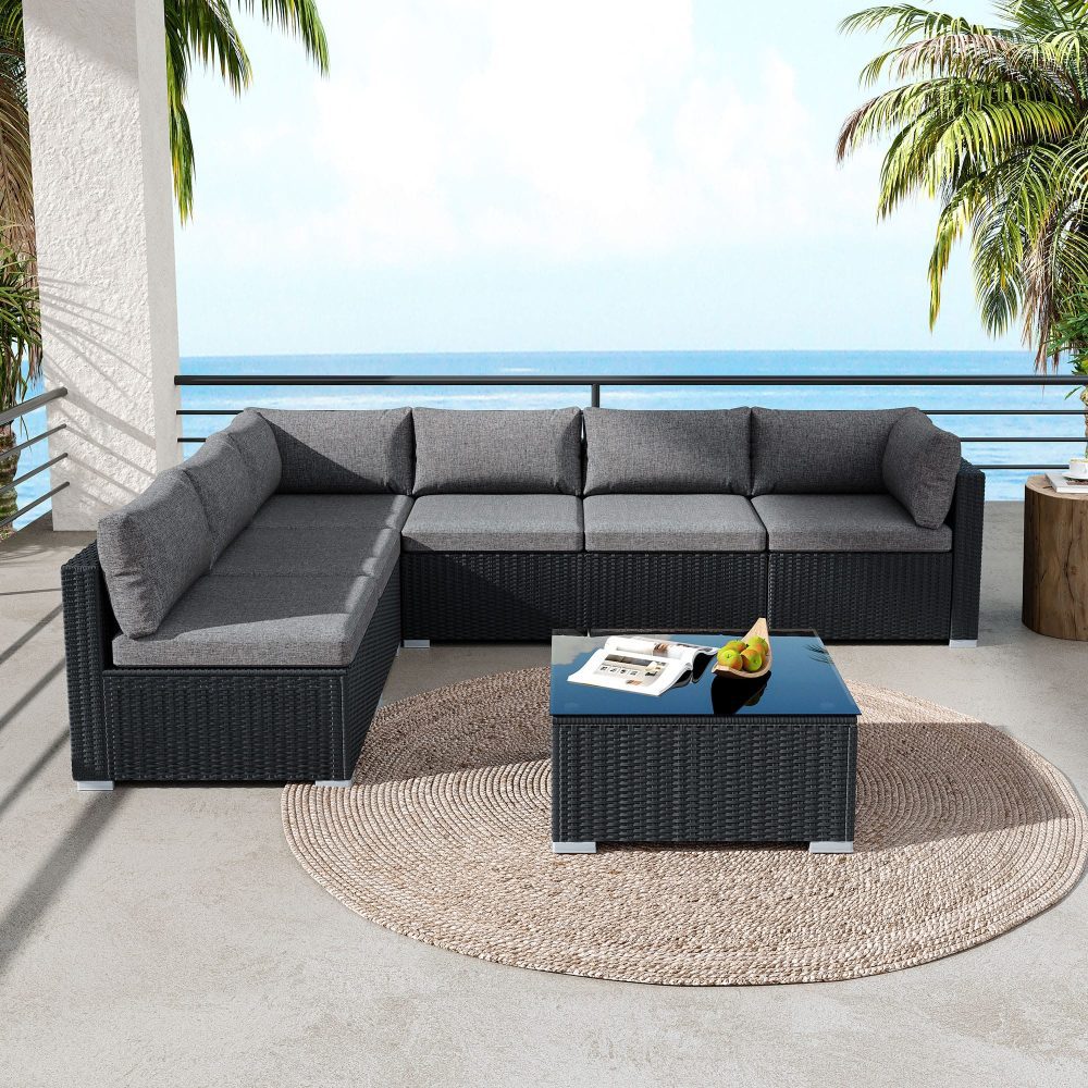 Veranda Fancy Grande Sofa Set V264-OTF-524S-BLK-AU-7PC