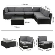 Veranda Fancy Grande Sofa Set V264-OTF-524S-BLK-AU-7PC