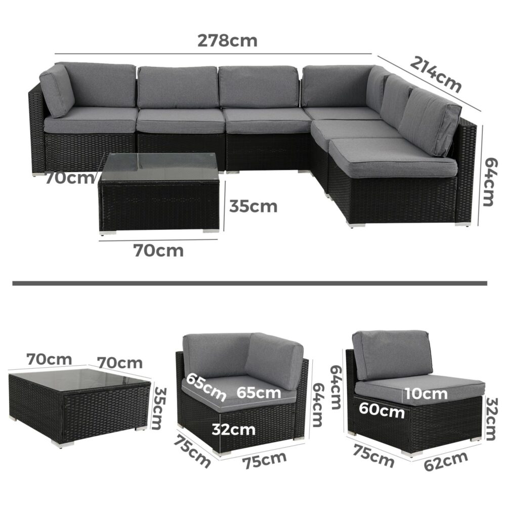 Veranda Fancy Grande Sofa Set V264-OTF-524S-BLK-AU-7PC