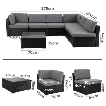 Veranda Fancy Grande Sofa Set V264-OTF-524S-BLK-AU-7PC
