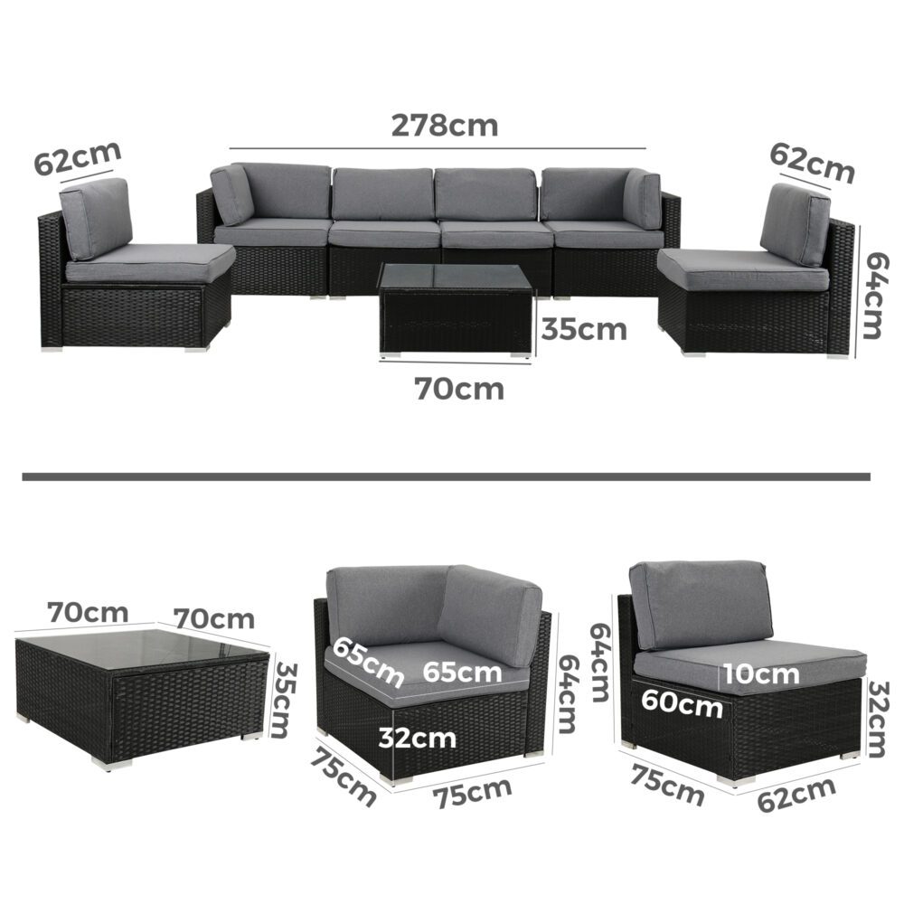 Veranda Fancy Grande Sofa Set V264-OTF-524S-BLK-AU-7PC