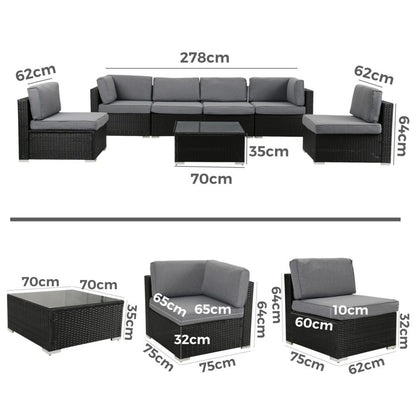 Veranda Fancy Grande Sofa Set V264-OTF-524S-BLK-AU-7PC