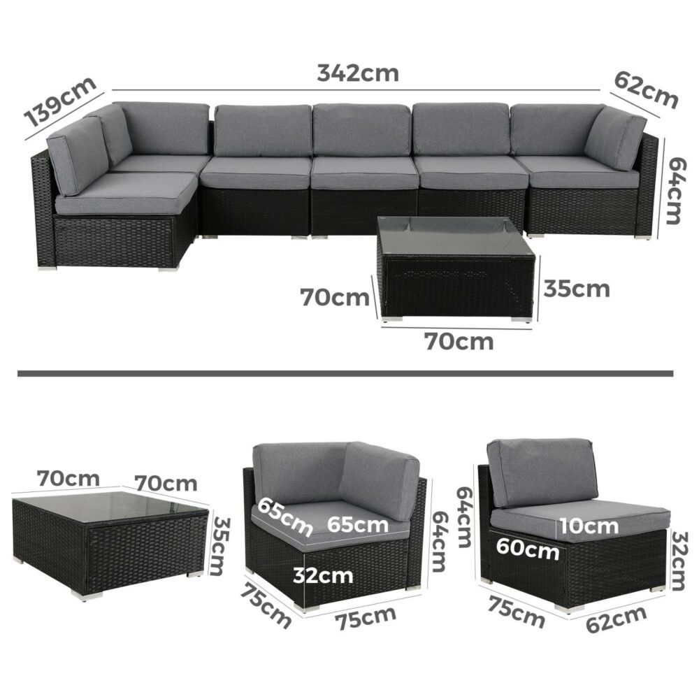 Veranda Fancy Grande Sofa Set V264-OTF-524S-BLK-AU-7PC