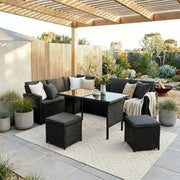 Ella 8-Seater Modular Outdoor Garden Lounge and Dining Set with Table and Stools in Black V264-OTF-526S-BLK