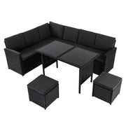 Ella 8-Seater Modular Outdoor Garden Lounge and Dining Set with Table and Stools in Black V264-OTF-526S-BLK