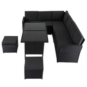 Ella 8-Seater Modular Outdoor Garden Lounge and Dining Set with Table and Stools in Black V264-OTF-526S-BLK
