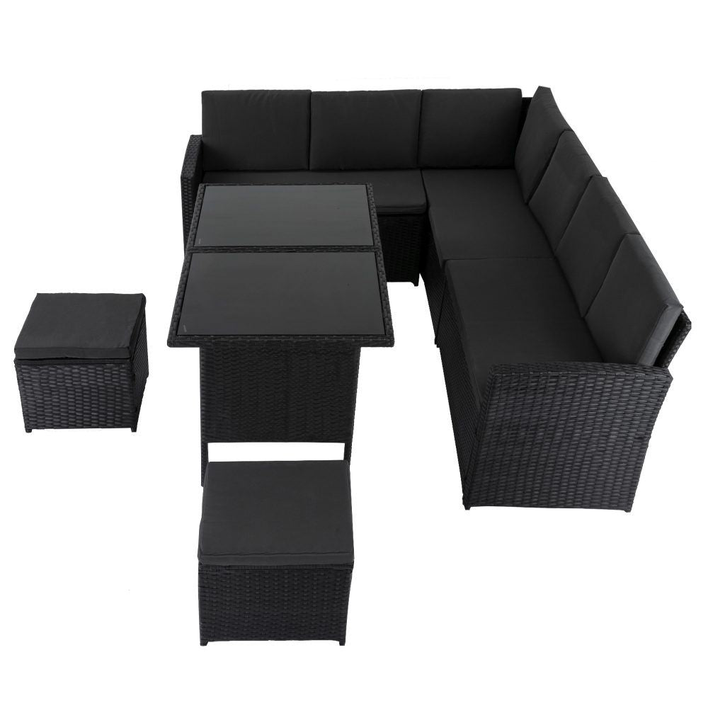 Ella 8-Seater Modular Outdoor Garden Lounge and Dining Set with Table and Stools in Black V264-OTF-526S-BLK