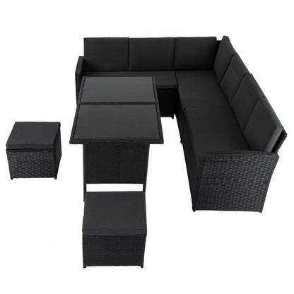 Ella 8-Seater Modular Outdoor Garden Lounge and Dining Set with Table and Stools in Black V264-OTF-526S-BLK