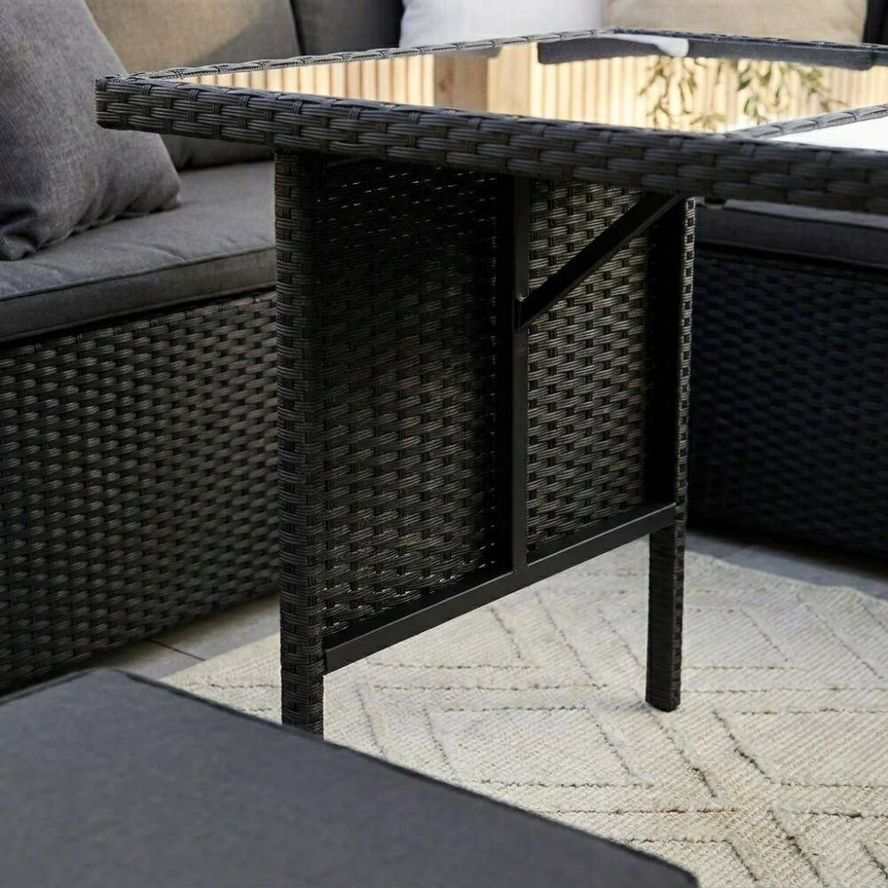 Ella 8-Seater Modular Outdoor Garden Lounge and Dining Set with Table and Stools in Black V264-OTF-526S-BLK