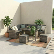 Ella 8-Seater Modular Outdoor Garden Lounge and Dining Set with Table and Stools in Dark Grey Weave V264-OTF-526S-DGR
