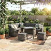 Ella 8-Seater Modular Outdoor Garden Lounge and Dining Set with Table and Stools in Dark Grey Weave V264-OTF-526S-DGR