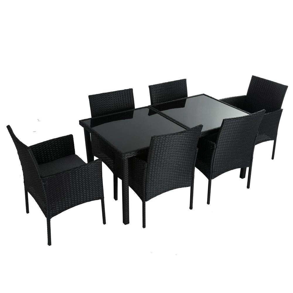 Outdoor Minimalist Black Wicker 6-Seater Dining Set V264-OTF-527S-BLK