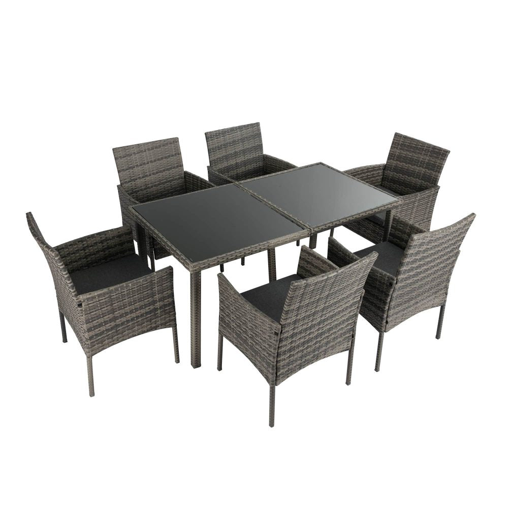 Rural Style Outdoor Grey Wicker 6 Seater Dining Set V264-OTF-527S-DGR