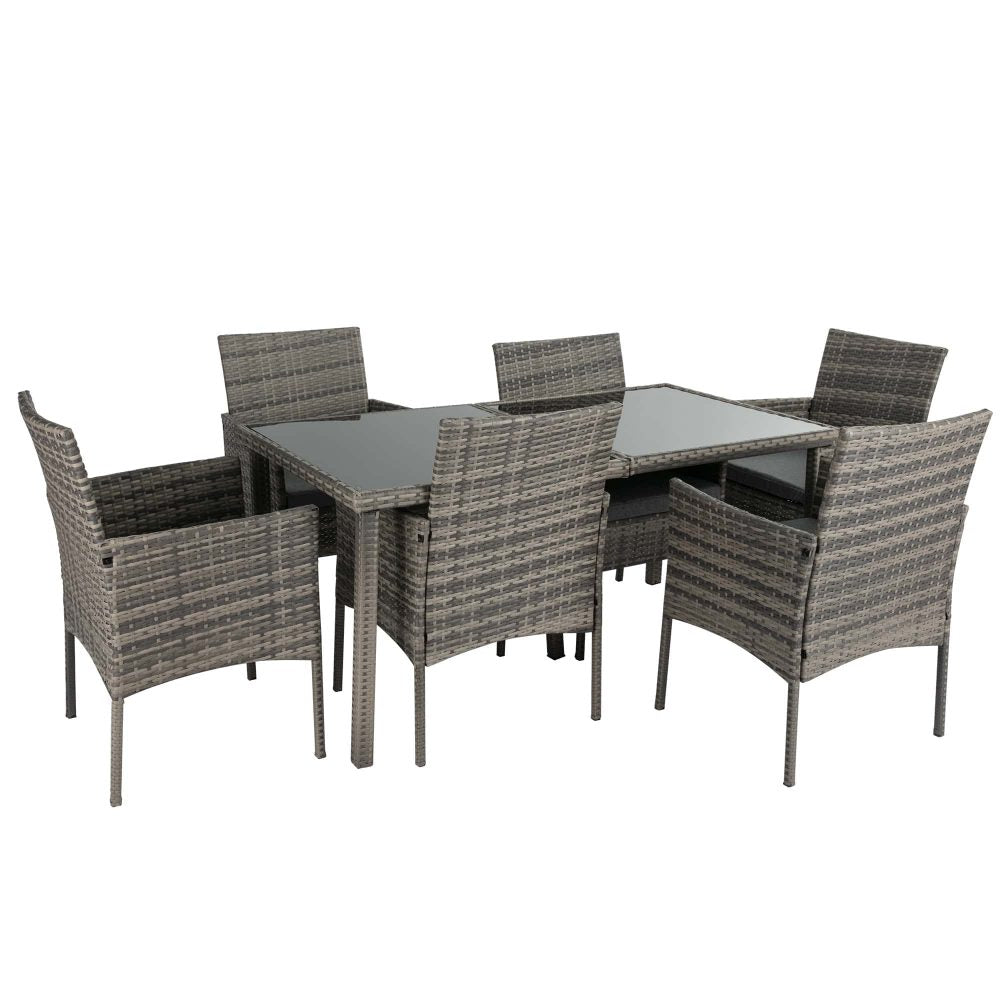 Rural Style Outdoor Grey Wicker 6 Seater Dining Set V264-OTF-527S-DGR