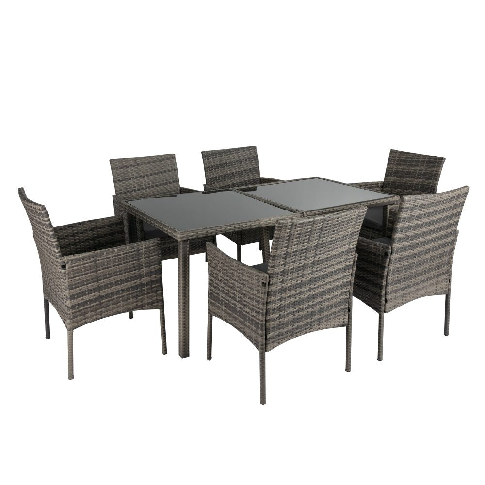 Rural Style Outdoor Grey Wicker 6 Seater Dining Set V264-OTF-527S-DGR