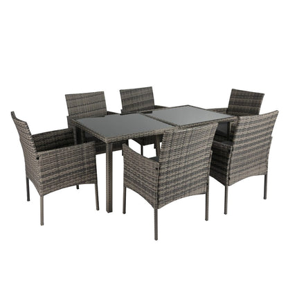 Rural Style Outdoor Grey Wicker 6 Seater Dining Set V264-OTF-527S-DGR