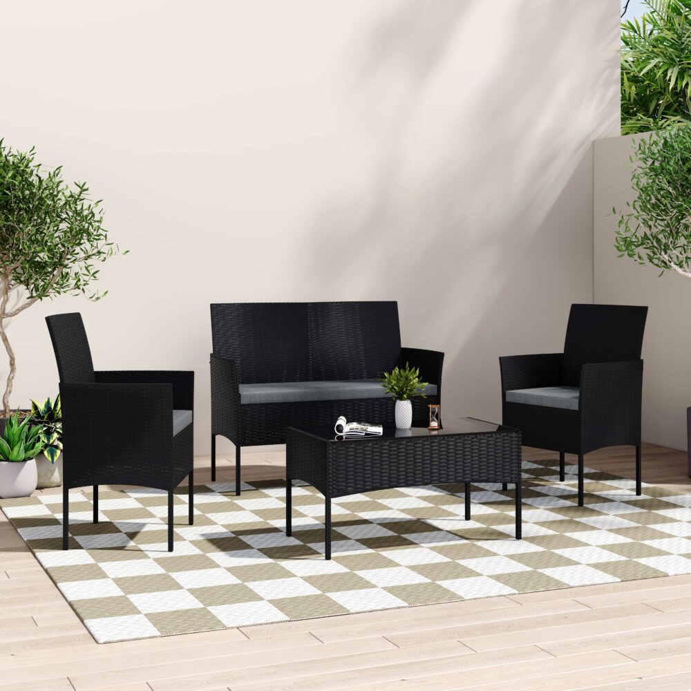 4 Seater Wicker Outdoor Lounge Set-Black V264-OTF-529S-BLK