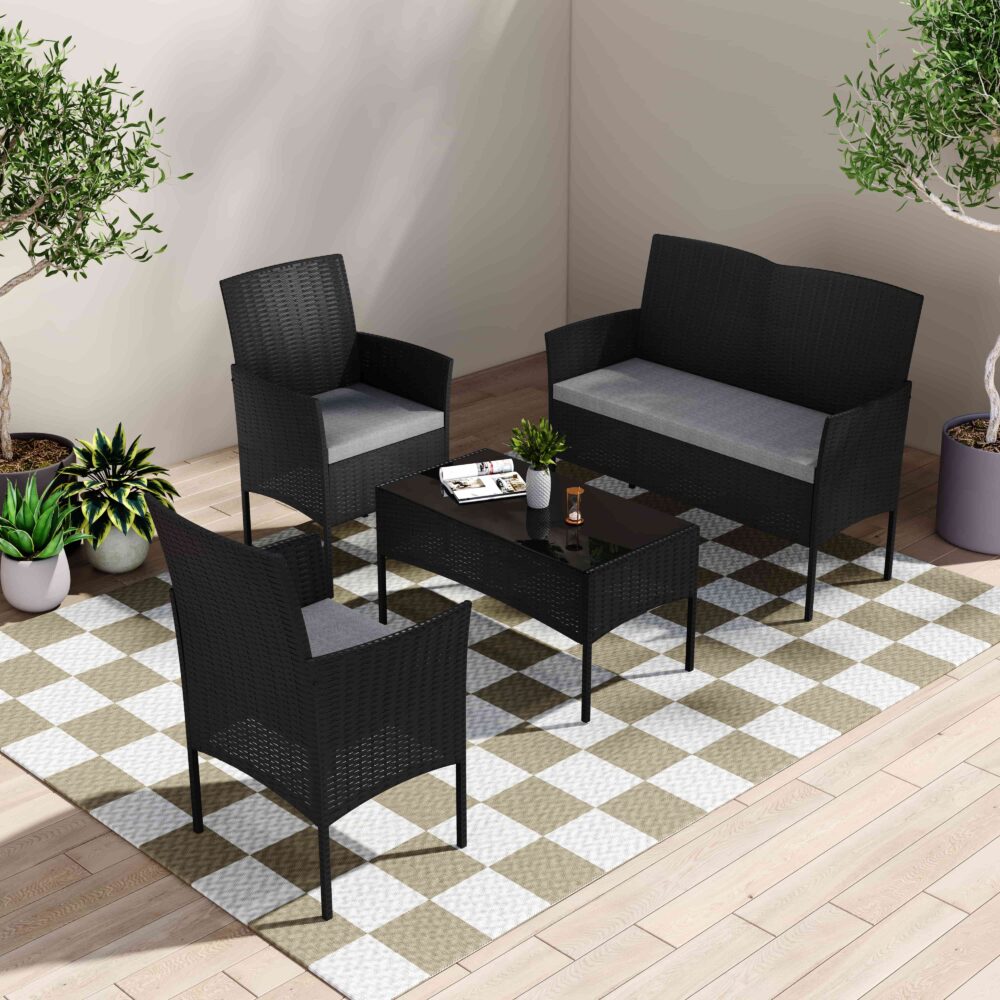 4 Seater Wicker Outdoor Lounge Set-Black V264-OTF-529S-BLK