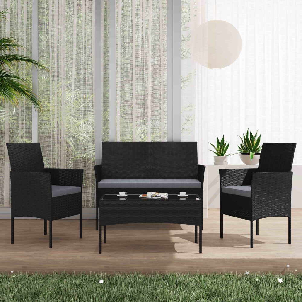 4 Seater Wicker Outdoor Lounge Set-Black V264-OTF-529S-BLK
