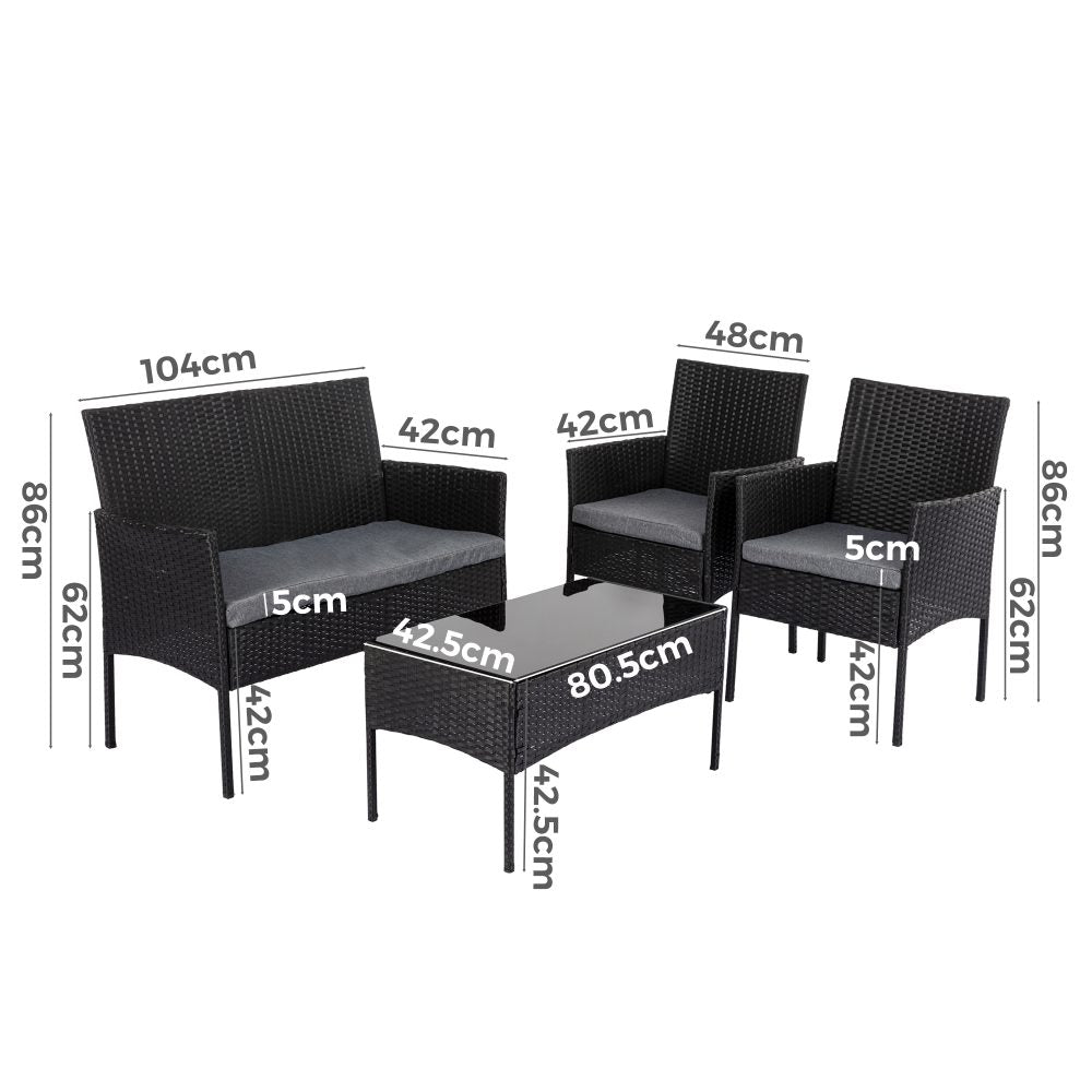 4 Seater Wicker Outdoor Lounge Set-Black V264-OTF-529S-BLK