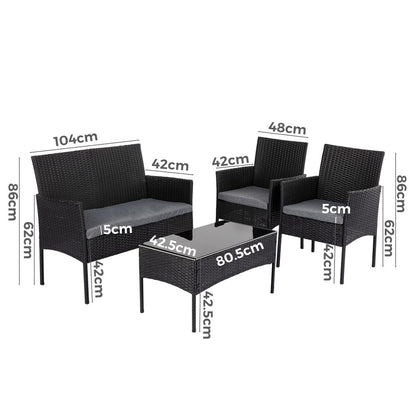 4 Seater Wicker Outdoor Lounge Set-Black V264-OTF-529S-BLK