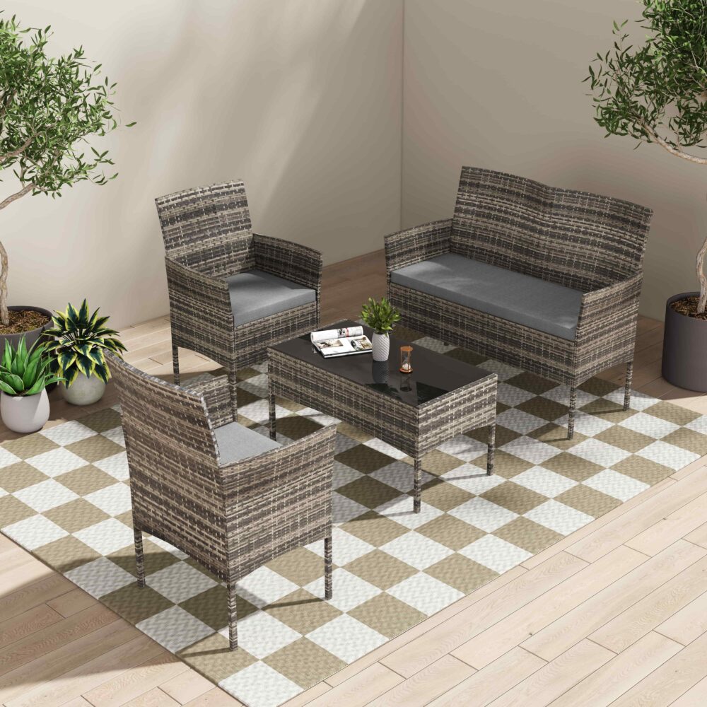 4 Seater Wicker Outdoor Lounge Set – Mixed Grey V264-OTF-529S-LGR