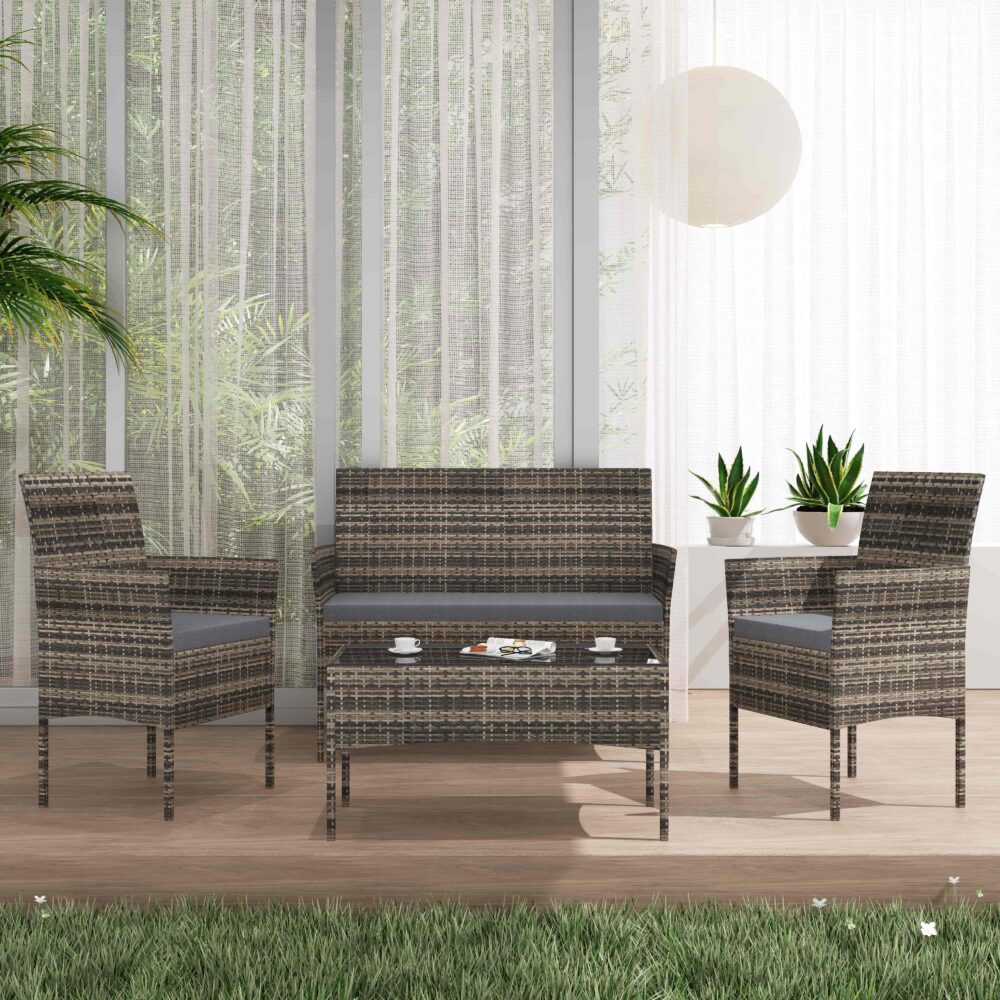 4 Seater Wicker Outdoor Lounge Set – Mixed Grey V264-OTF-529S-LGR