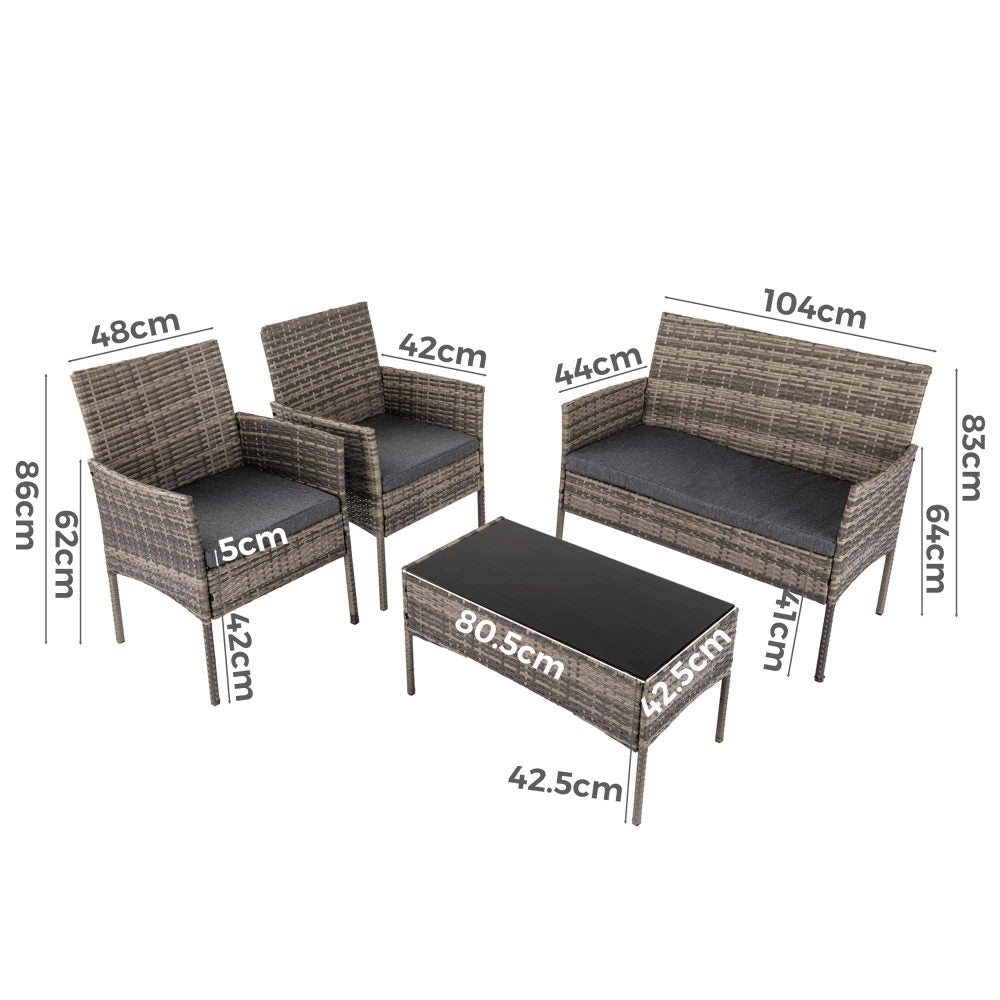 4 Seater Wicker Outdoor Lounge Set – Mixed Grey V264-OTF-529S-LGR
