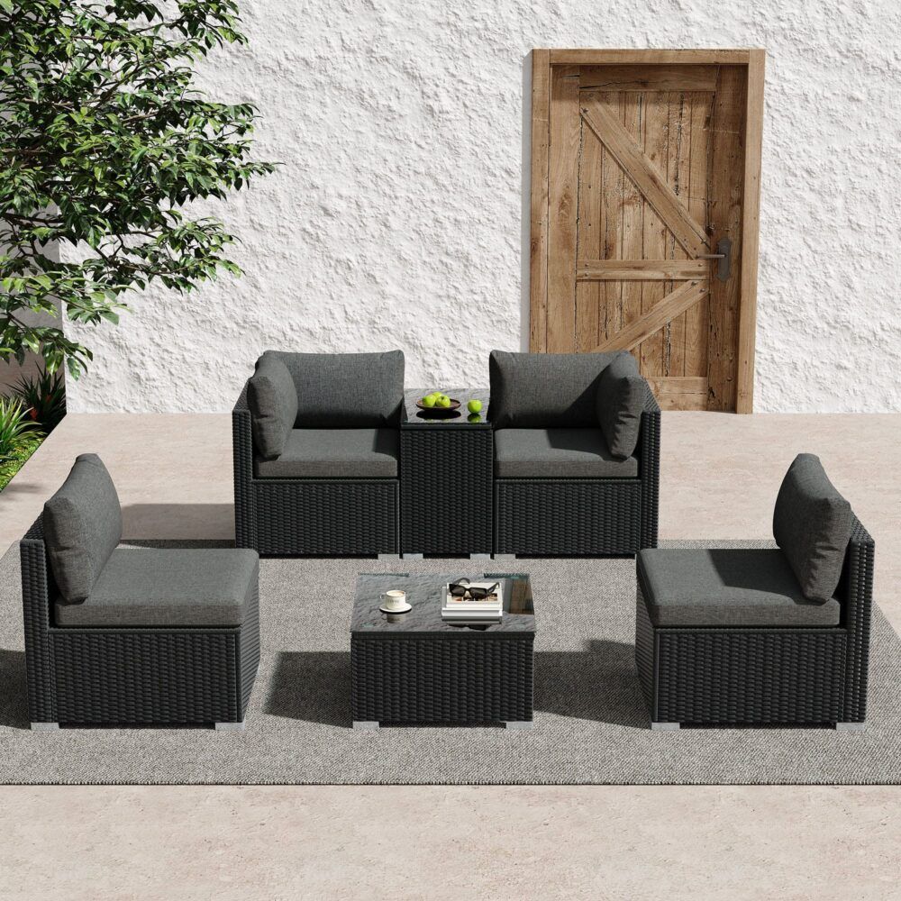Modular Outdoor Wicker Lounge Set V264-OTF-530S-BLK-OTF-507-BLK