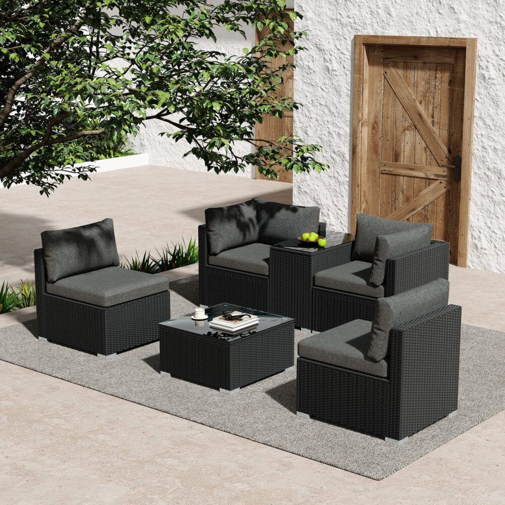 Modular Outdoor Wicker Lounge Set V264-OTF-530S-BLK-OTF-507-BLK