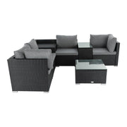 7PC Outdoor Wicker Loveseat Setting with Storage Corner (Black) V264-OTF-530S-BLK-OTF-508-BLK