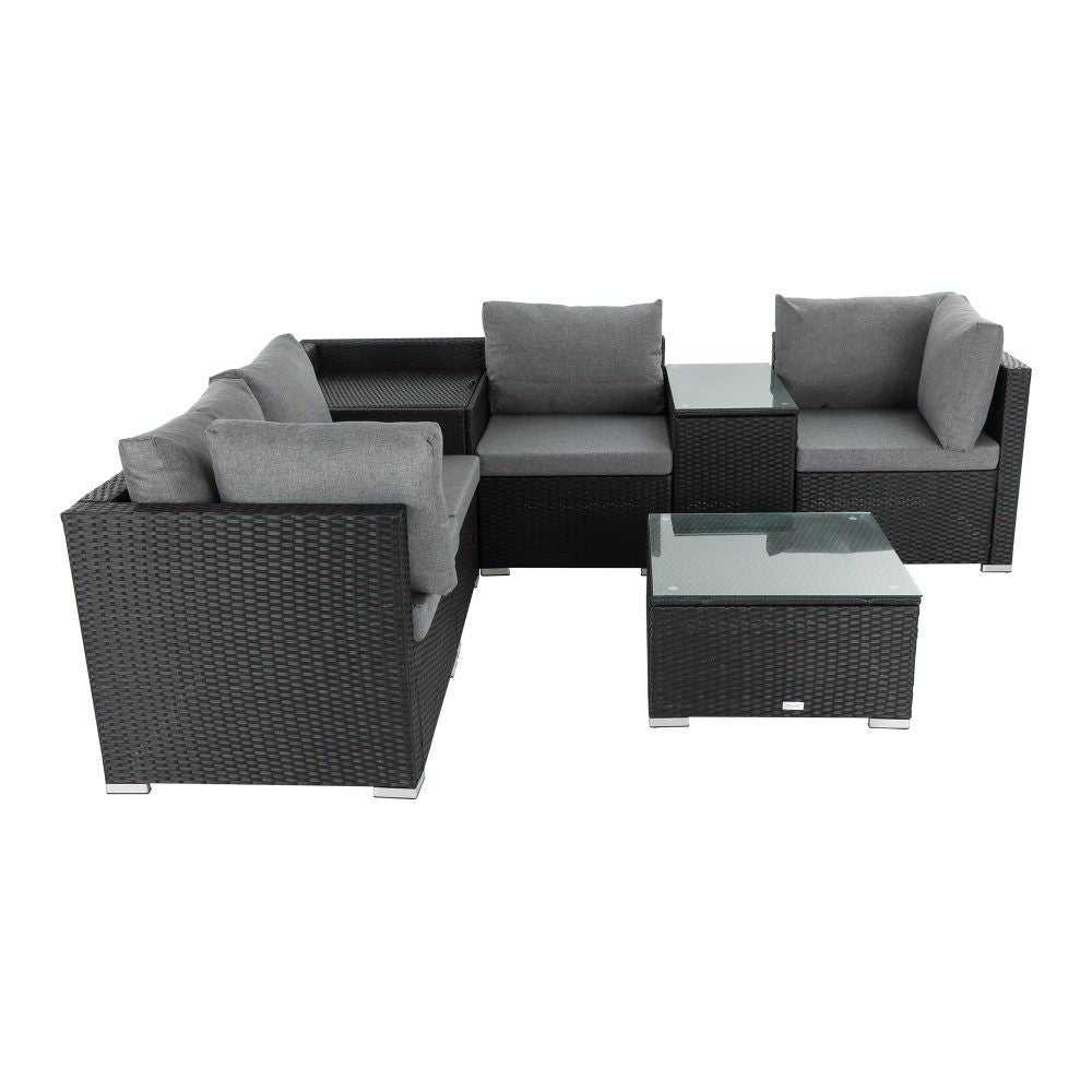 7PC Outdoor Wicker Loveseat Setting with Storage Corner (Black) V264-OTF-530S-BLK-OTF-508-BLK