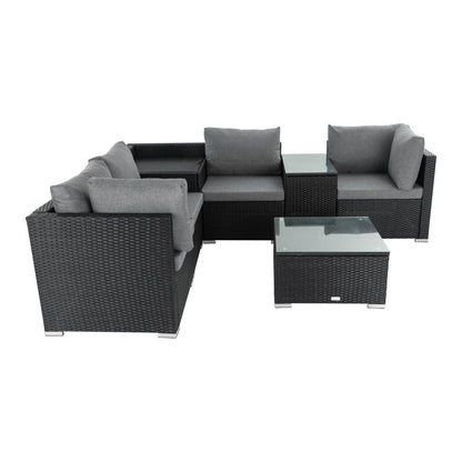 7PC Outdoor Wicker Loveseat Setting with Storage Corner (Black) V264-OTF-530S-BLK-OTF-508-BLK