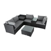 7PC Outdoor Wicker Loveseat Setting with Storage Corner (Black) V264-OTF-530S-BLK-OTF-508-BLK