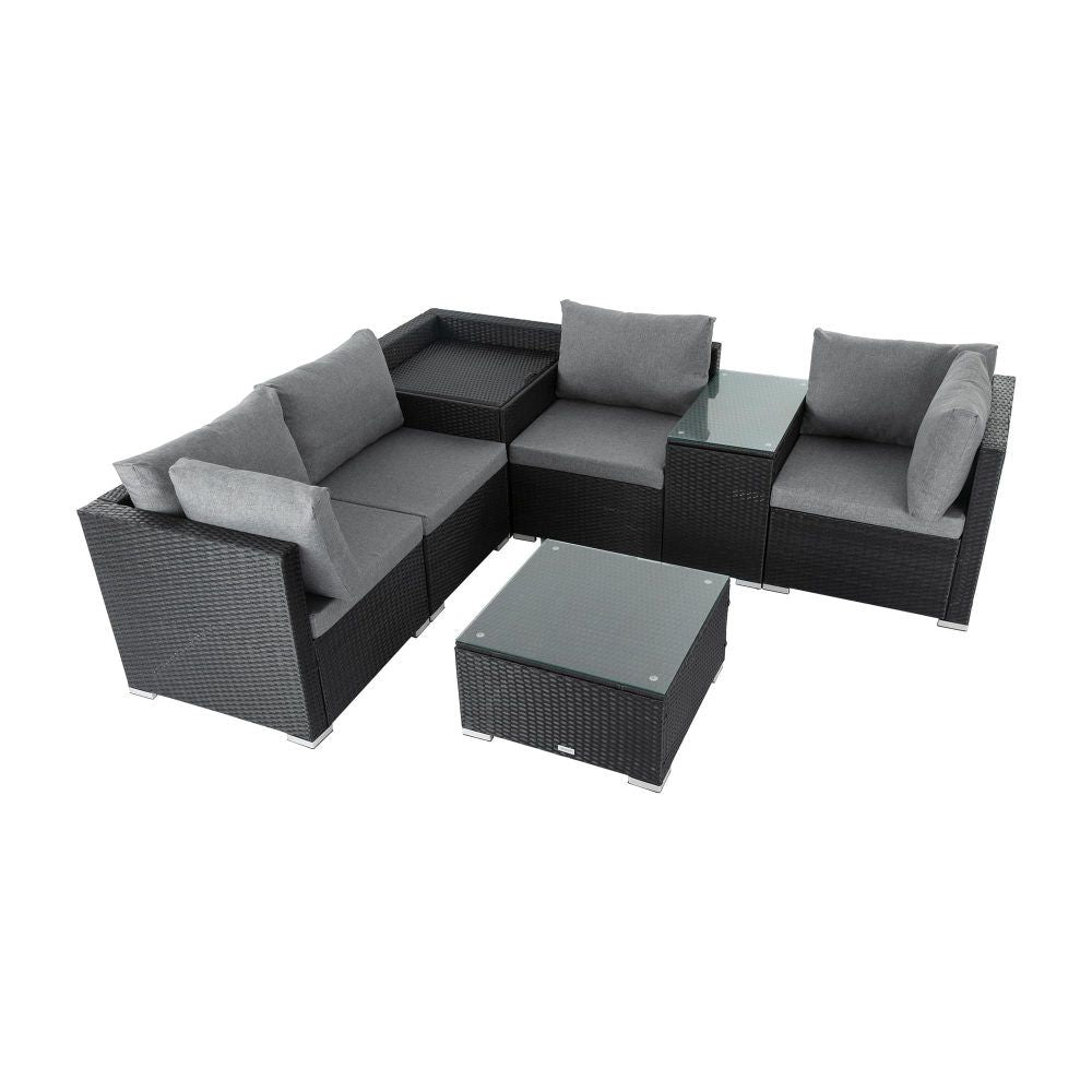 7PC Outdoor Wicker Loveseat Setting with Storage Corner (Black) V264-OTF-530S-BLK-OTF-508-BLK