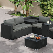 7PC Outdoor Wicker Loveseat Setting with Storage Corner (Black) V264-OTF-530S-BLK-OTF-508-BLK