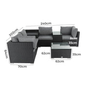 7PC Outdoor Wicker Loveseat Setting with Storage Corner (Black) V264-OTF-530S-BLK-OTF-508-BLK