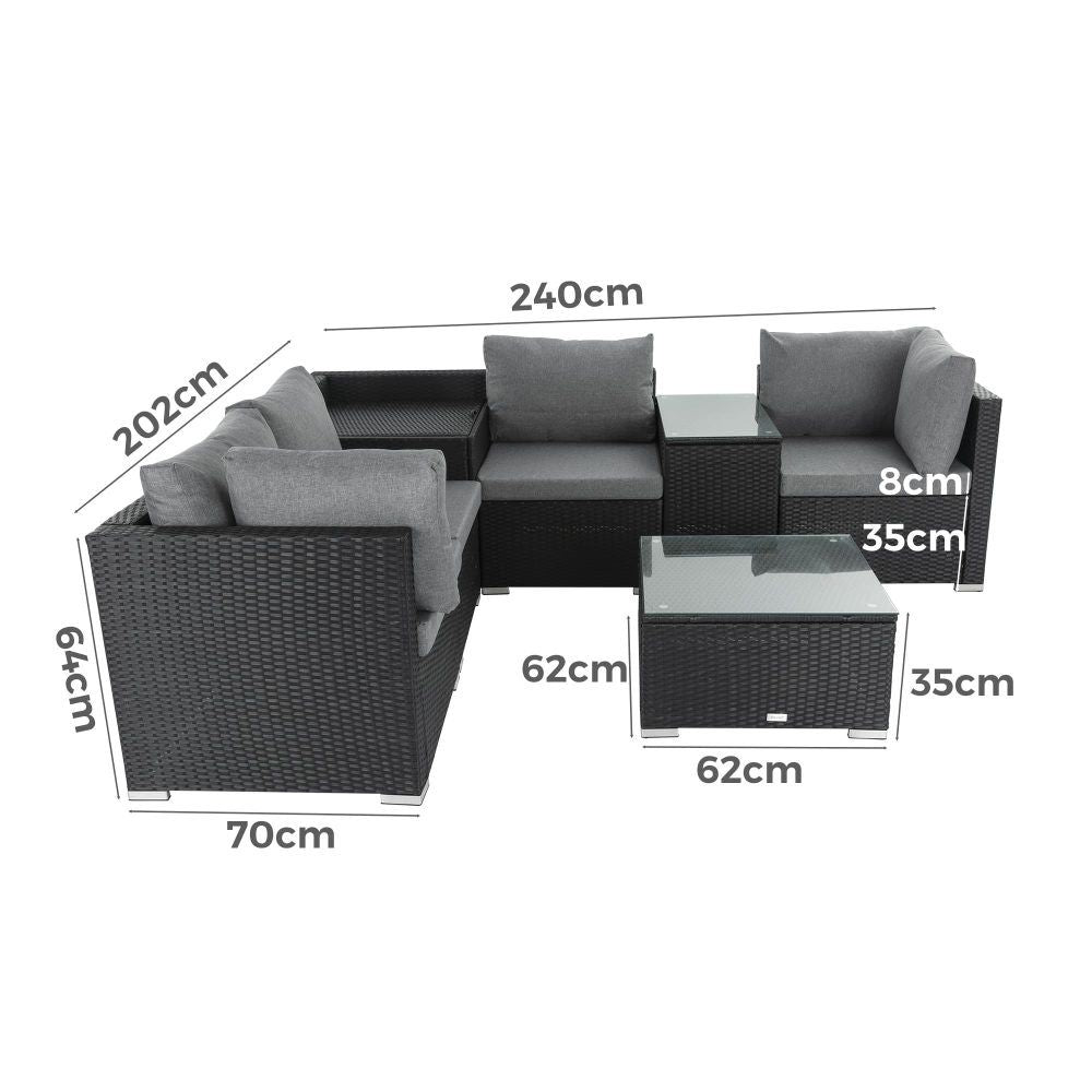 7PC Outdoor Wicker Loveseat Setting with Storage Corner (Black) V264-OTF-530S-BLK-OTF-508-BLK