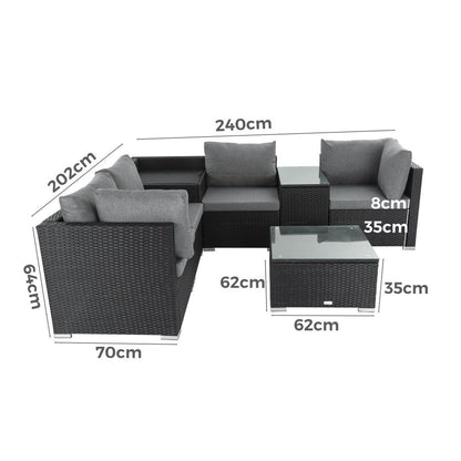 7PC Outdoor Wicker Loveseat Setting with Storage Corner (Black) V264-OTF-530S-BLK-OTF-508-BLK