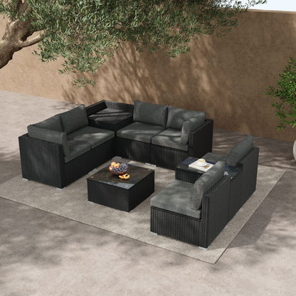 Modular Outdoor Lounge Set-9pcs Sofa, Armchairs and Coffee Table V264-OTF-530S-BLK-OTF-509-BLK