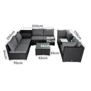 Modular Outdoor Lounge Set-9pcs Sofa, Armchairs and Coffee Table V264-OTF-530S-BLK-OTF-509-BLK