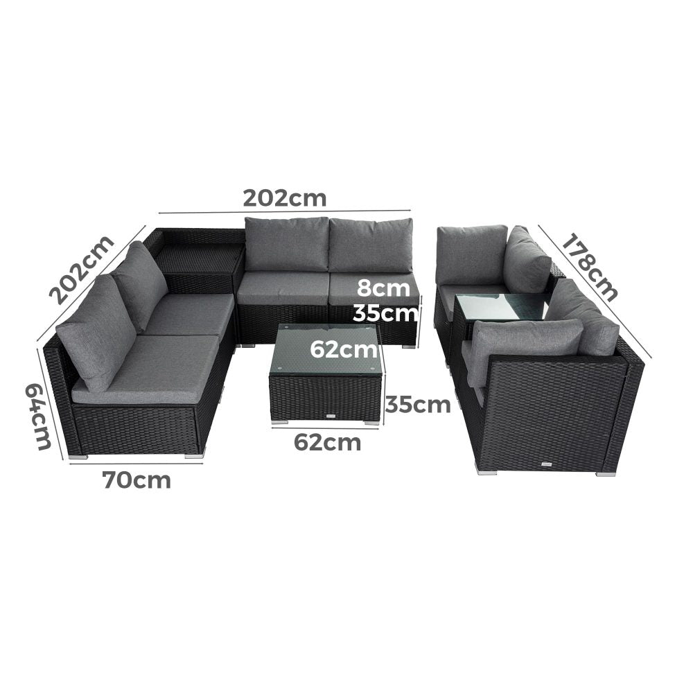 Modular Outdoor Lounge Set-9pcs Sofa, Armchairs and Coffee Table V264-OTF-530S-BLK-OTF-509-BLK