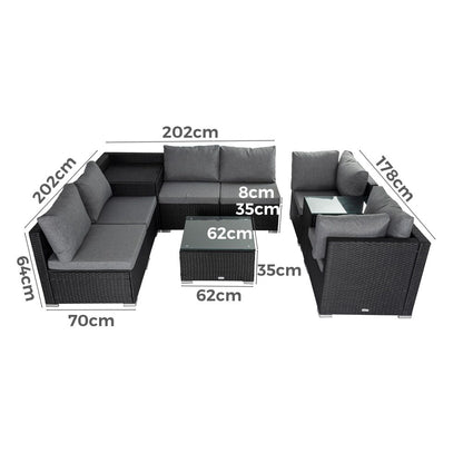 Modular Outdoor Lounge Set-9pcs Sofa, Armchairs and Coffee Table V264-OTF-530S-BLK-OTF-509-BLK